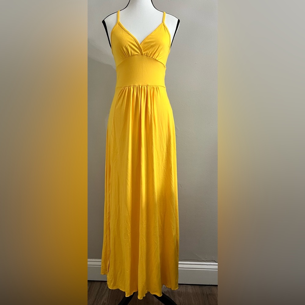 Yellow V Neck Side Slit Maxi Dress - NWOT - Picture 7 of 9